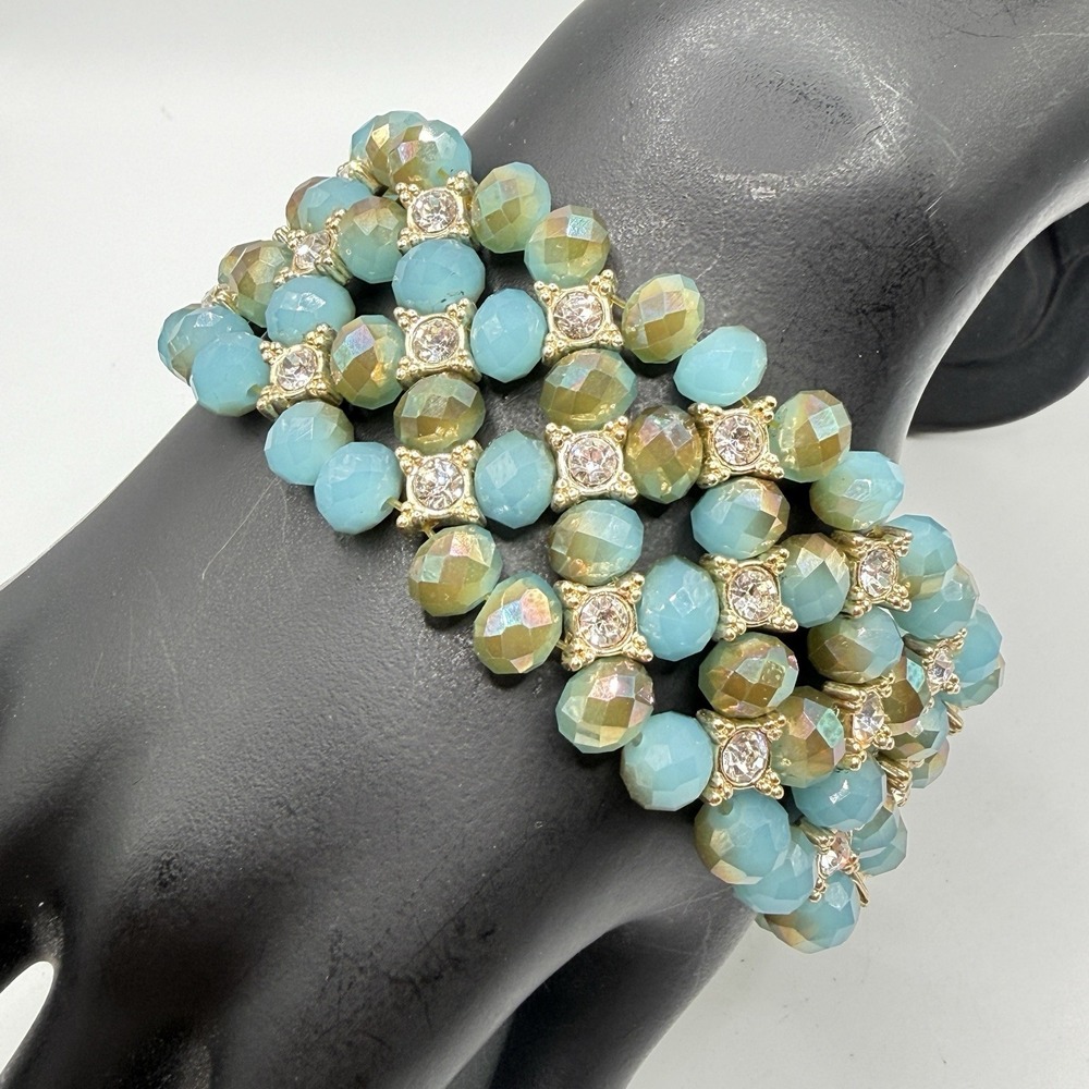 Premier Designs Belize Stretch Bracelet w/ Gold, Blue & Green Stones
